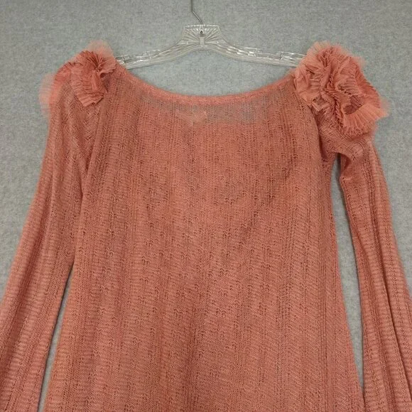 By Stella XL Loose Knit Off Shoulder 3D Floral Wool Blend Flawed Sweater Balloon - Picture 12 of 12